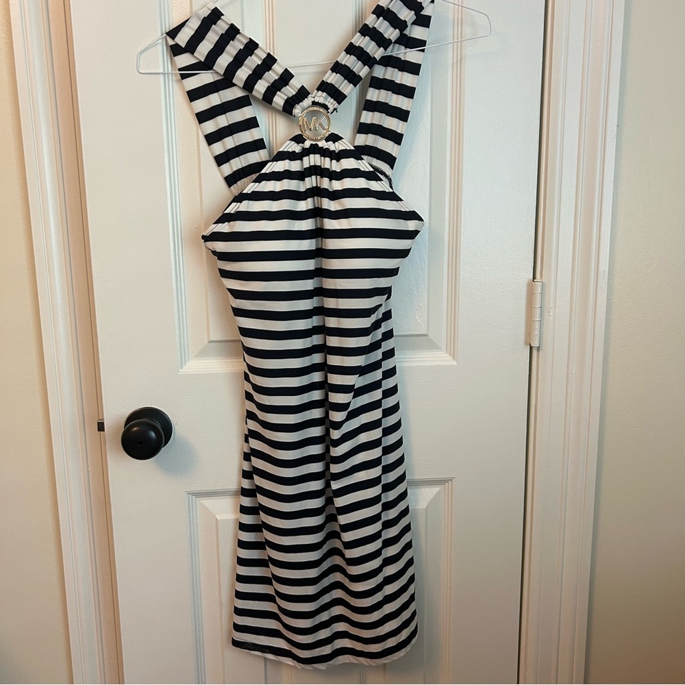 Michael Kors Navy and White Striped Beach Dress